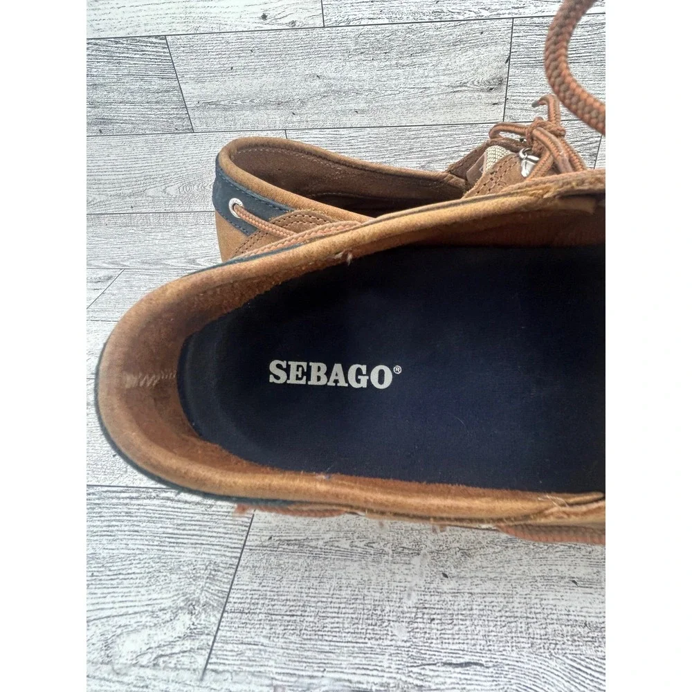 Sebago‎ Cyphon Sea Fisherman Men Brown Leather Boat Shoes B24367 Size 10.5 M